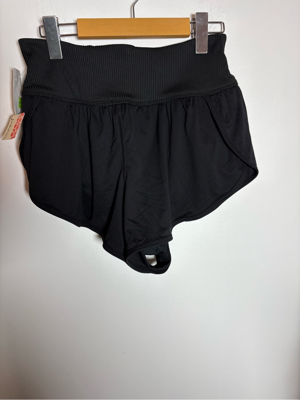 Free People Black Ribbed-Waist Athletic Shorts